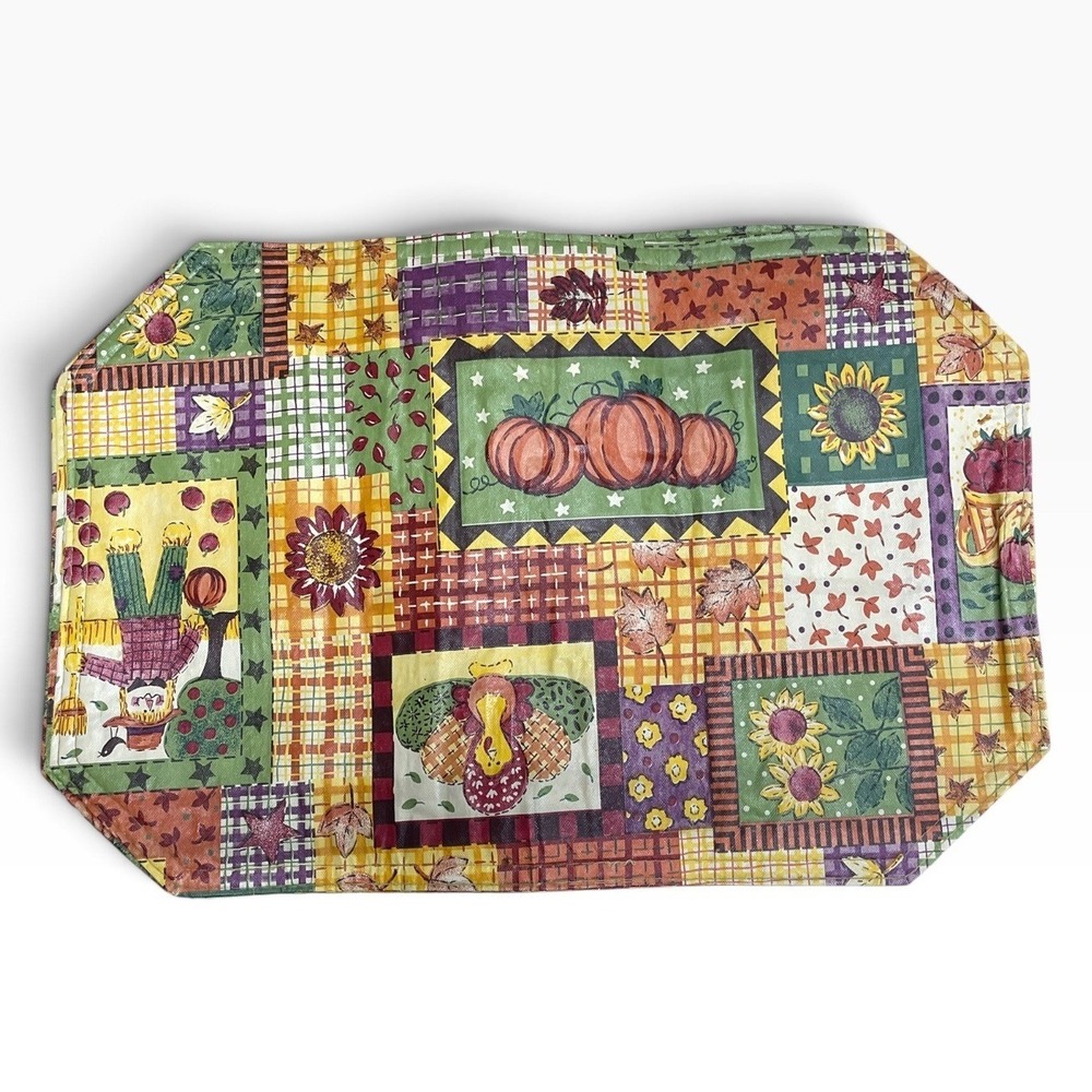 Placemats Set of 6 Vinyl Vintage Harvest Patchwork Autumn Decor